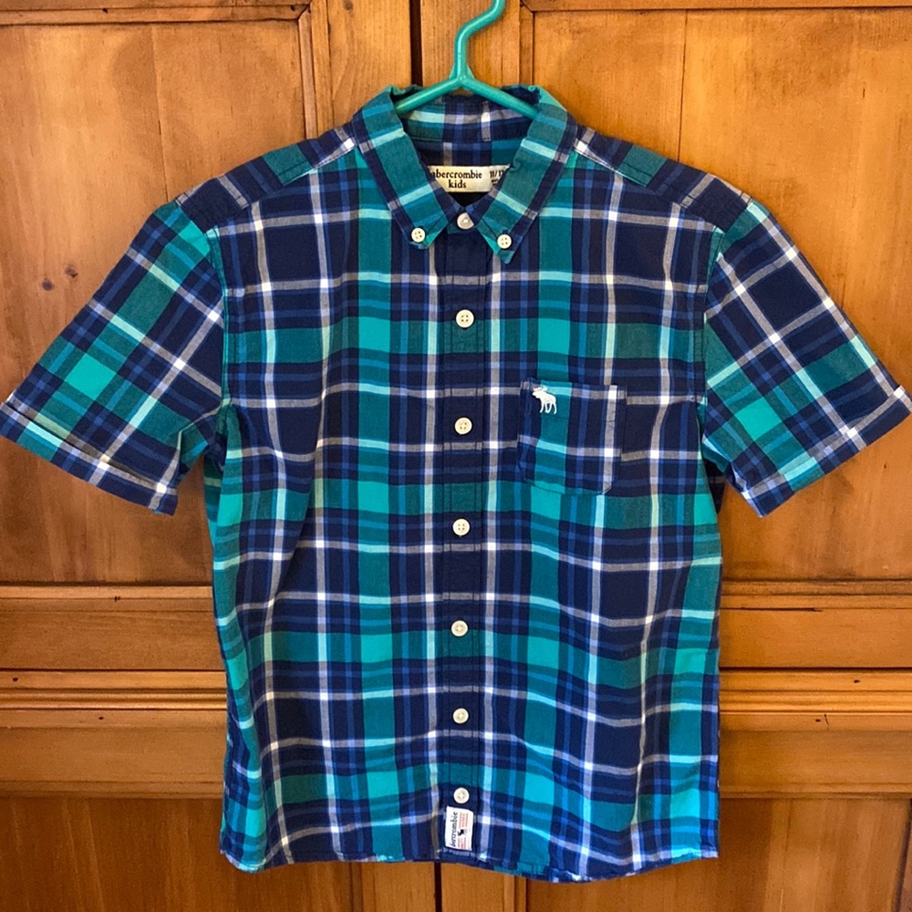 Abercrombie kids size 11/12 blue and green plaid shirt